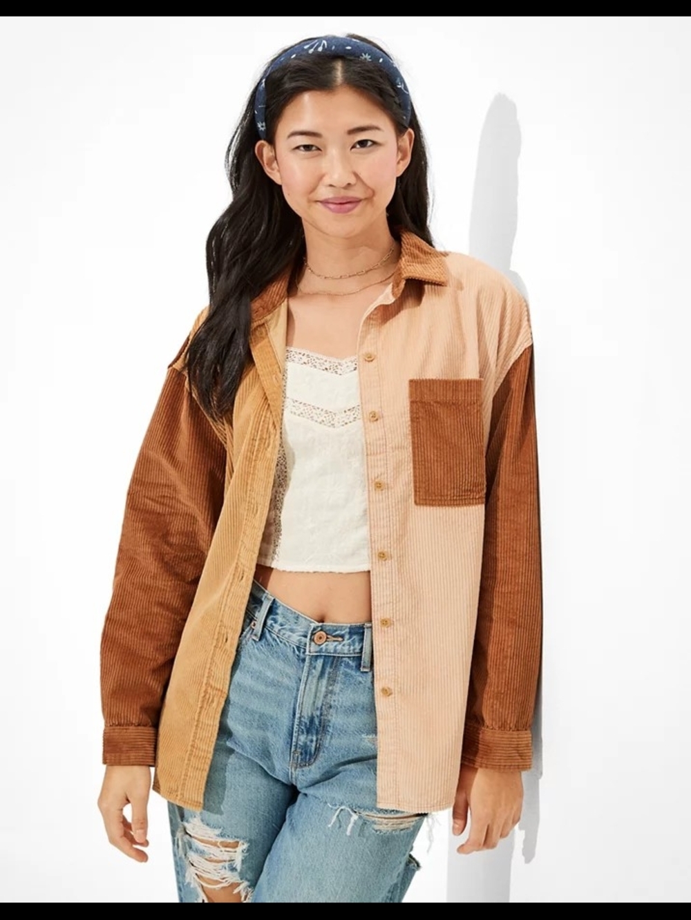American Eagle Long-Sleeve Oversized Corduroy Shirt
